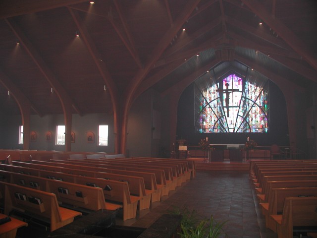 Smoke inside St. Barbra church from a small brush fire near air units.